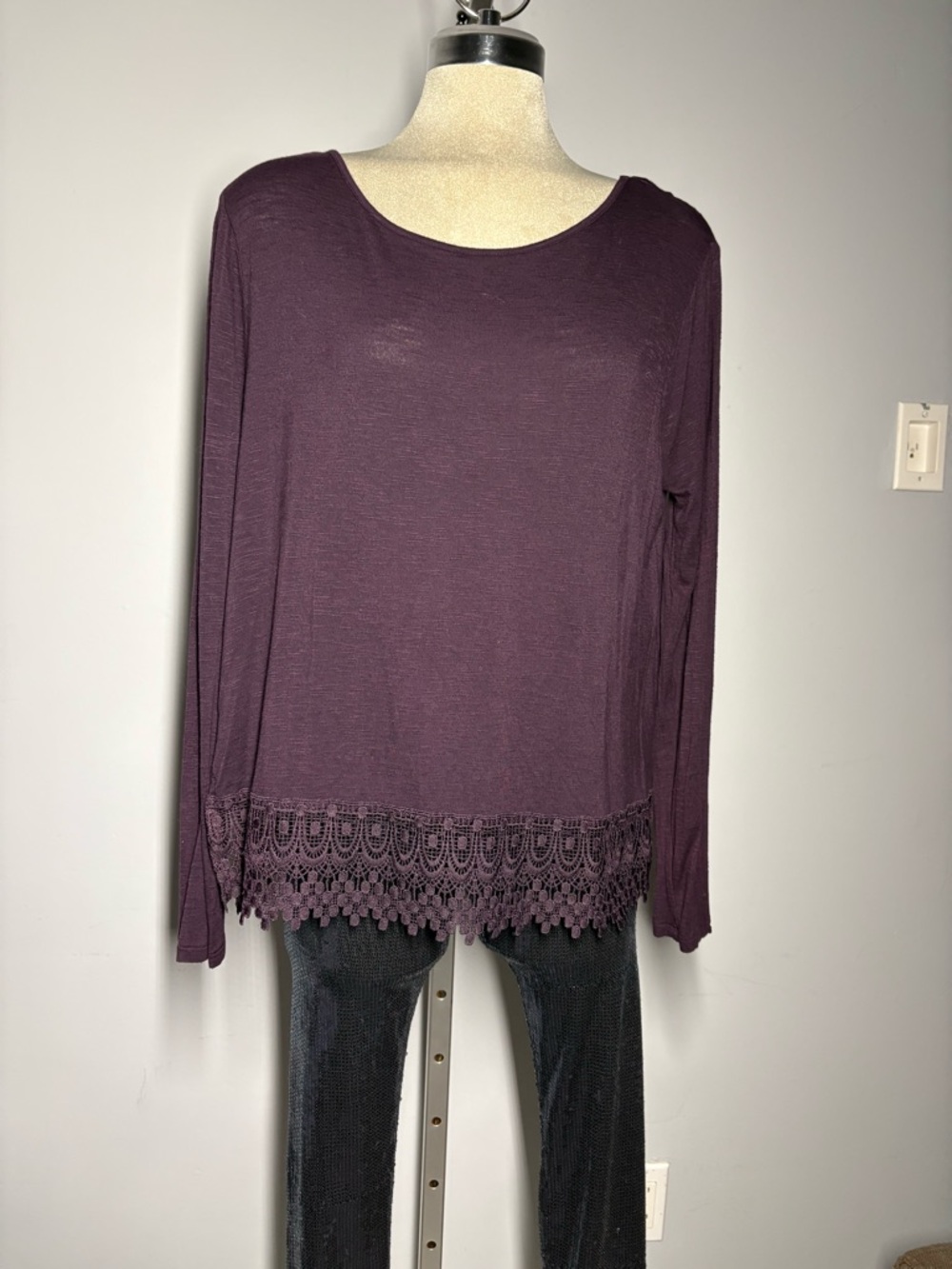 George Plum Long Sleeve Lace-Hem Top Oversize L/G
